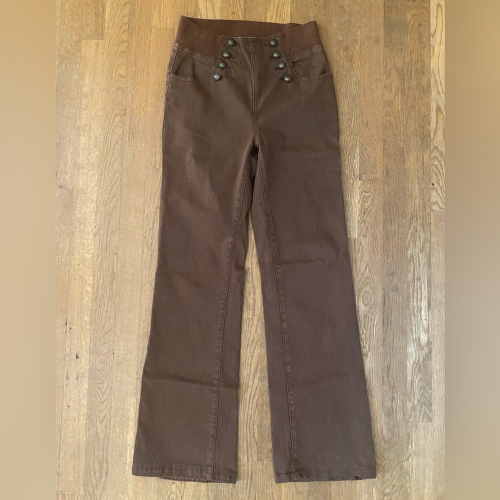 DG2 by Diane Gilman Brown Denim Bootcut Sailor Style Jeggings, Size ST